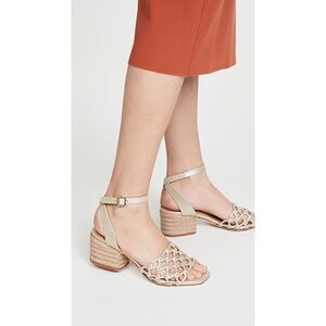 Paloma Barcelo Vania Metallic Gold Leather Knotted Cage Heeled Sandals IT 41